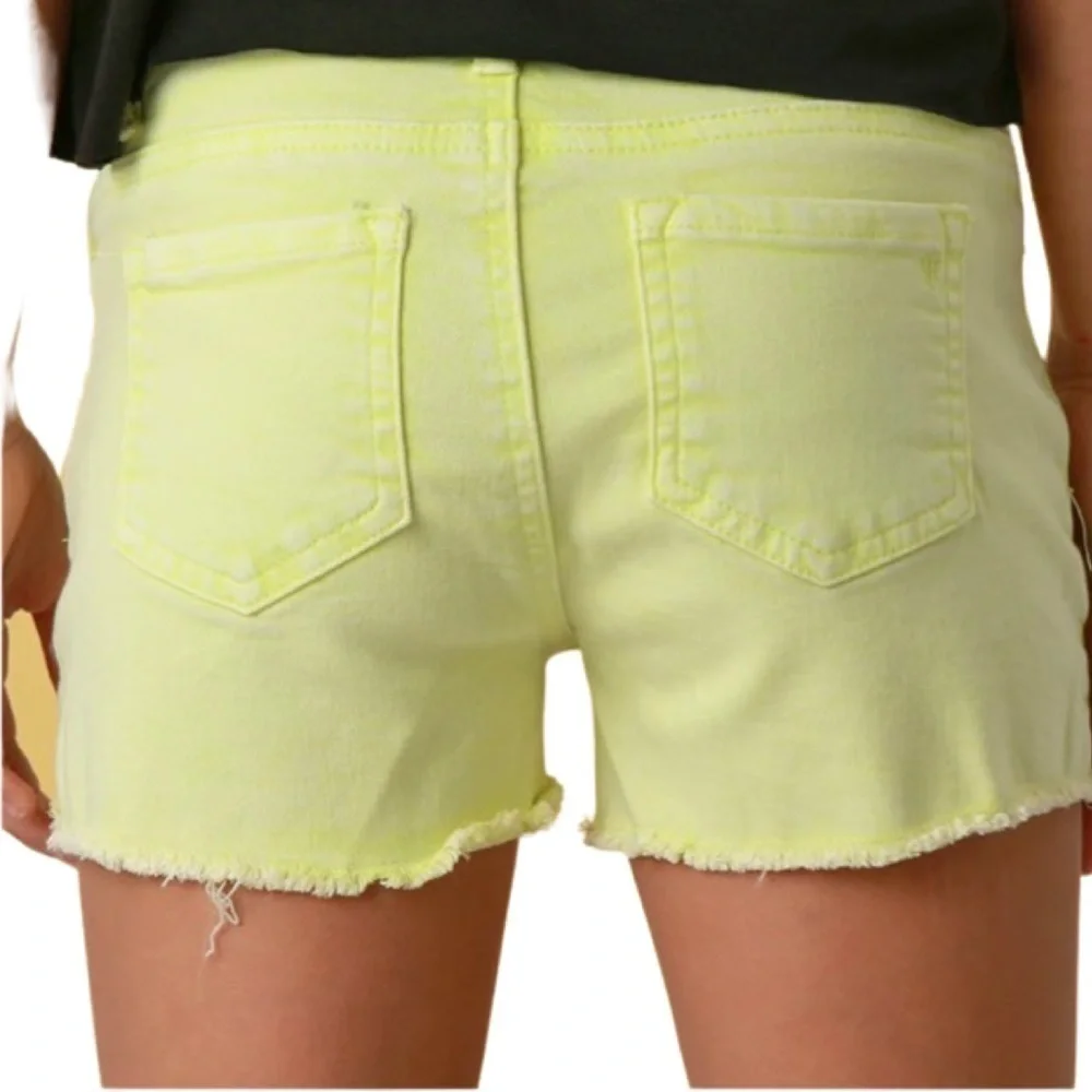 Tractr Neon Yellow High Waist Fray Hem Shorts - Picture 4 of 7